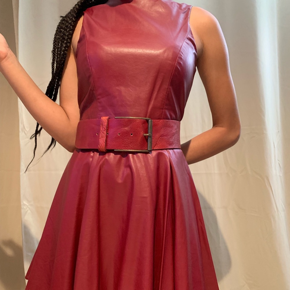 Faux leather burgundy red A-Line dress